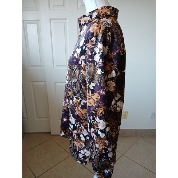 Marc New York Women's Blouse Tunic Brown & Purple Floral Long Sleeve Bohemian - Picture 4 of 16